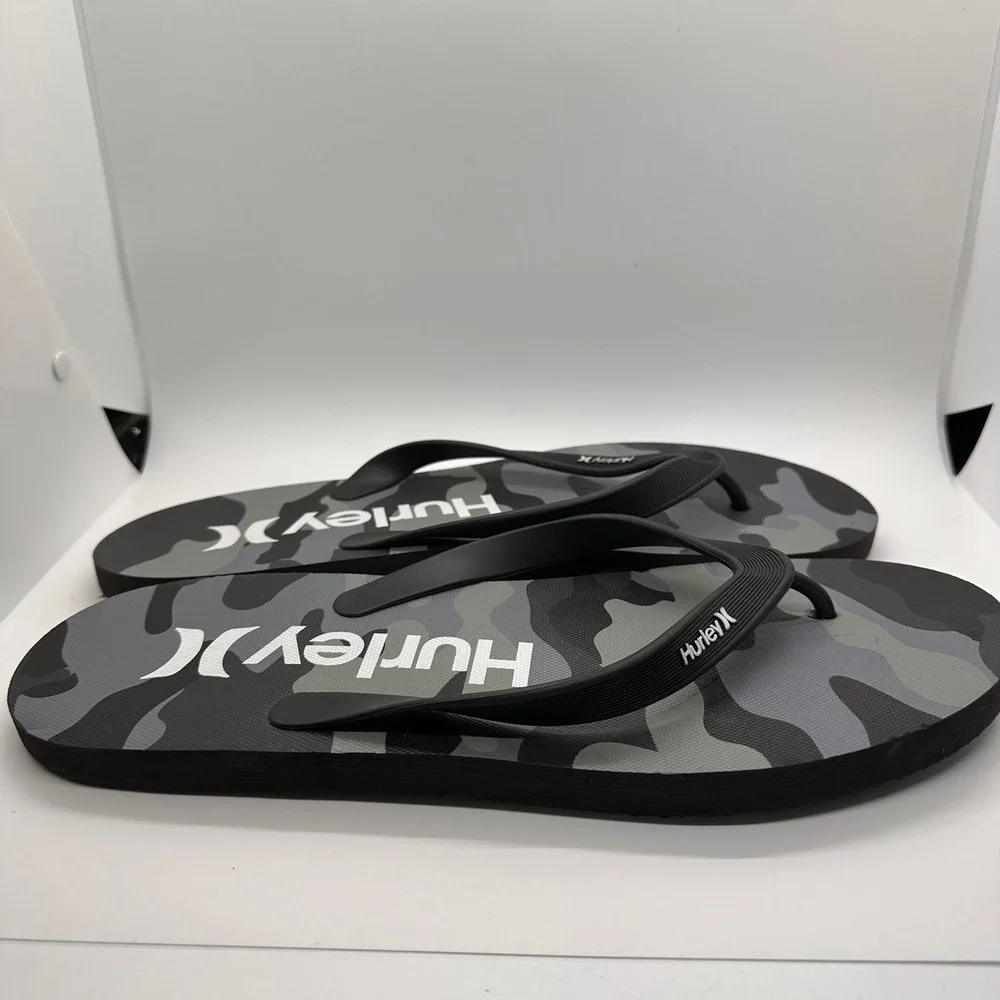 Hurley Camo Flip Flops Mens‎ Black and Gray Beach Pool Slides Sandals Size 13